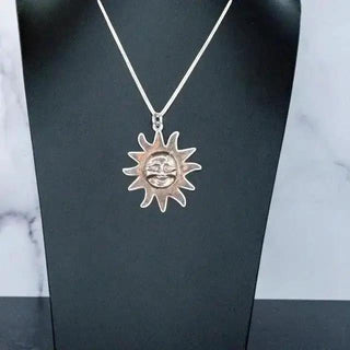 Reserved Grace Silver Sun Pendant Necklace Sterling Silver Chain -16" - Necklaces