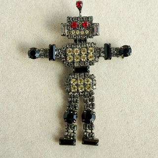 Reserved Grace Vintage Crystal Robot Brooch by Bettina Von Walhof -