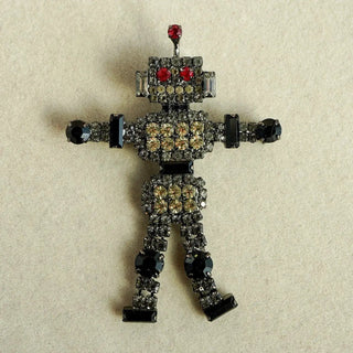 Reserved Grace Vintage Crystal Robot Brooch by Bettina Von Walhof -
