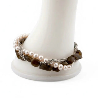 Reserved Grace Vintage Sterling Silver Multi-Strand Bracelet with Labradorite and Freshwater Pearls — 9 Inch - Bracelets Bracelet