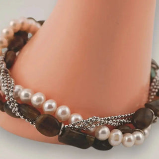 Reserved Grace Vintage Sterling Silver Multi-Strand Bracelet with Labradorite and Freshwater Pearls — 9 Inch - Bracelets Bracelet