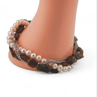 Reserved Grace Vintage Sterling Silver Multi-Strand Bracelet with Labradorite and Freshwater Pearls — 9 Inch - Bracelets Bracelet
