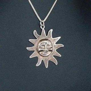 Reserved Grace Silver Sun Pendant Necklace Sterling Silver Chain -16" - Necklaces
