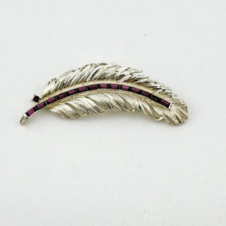 Reserved Grace Vintage Lisner Feather Brooch with Amethyst Baguette Rhinestones - Brooches & Lapel Pins Brooch