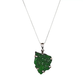 Reserved Grace Vintage Uvarovite Green Garnet Druzy Pendant on Sterling Silver Chain - 20" - Necklaces Pendant