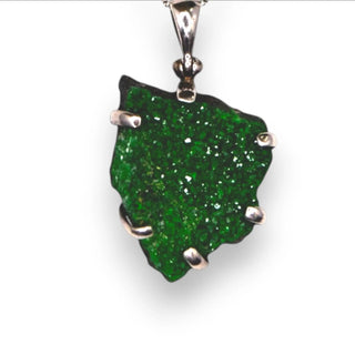 Reserved Grace Vintage Uvarovite Green Garnet Druzy Pendant on Sterling Silver Chain - 20" - Necklaces Pendant