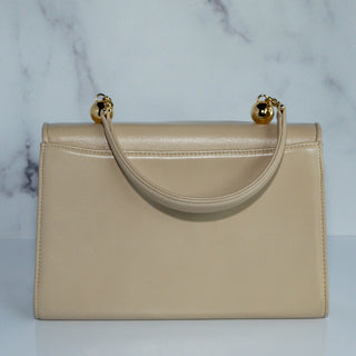 Vintage Mila Schon Beige Leather Top Handle Chain Flap Purse