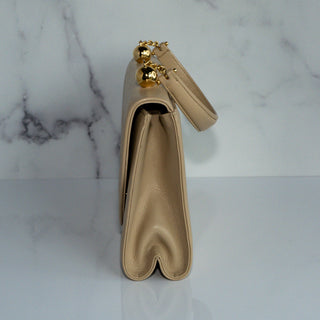 Vintage Mila Schon Beige Leather Top Handle Chain Flap Purse