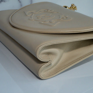 Vintage Mila Schon Beige Leather Top Handle Chain Flap Purse