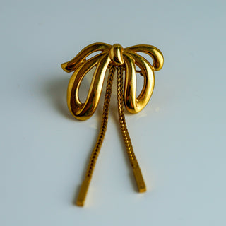 Monet Vintage Gold Tone Dangle Bow Brooch Pin