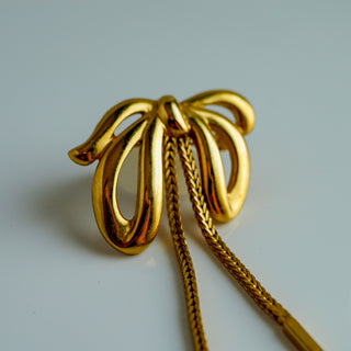 Monet Vintage Gold Tone Dangle Bow Brooch Pin
