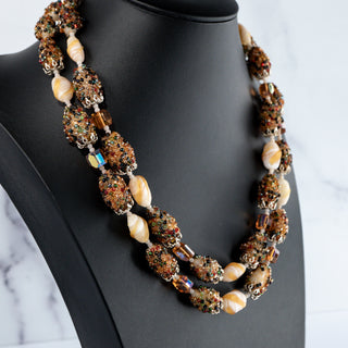 Double-Strand Beaded Art Glass and Crystal Necklace