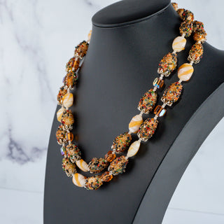 Double-Strand Beaded Art Glass and Crystal Necklace