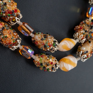 Double-Strand Beaded Art Glass and Crystal Necklace
