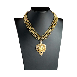 Rare Nettie Rosenstein Signed Coiled Gold Necklace with Medallion Pendant – 15”