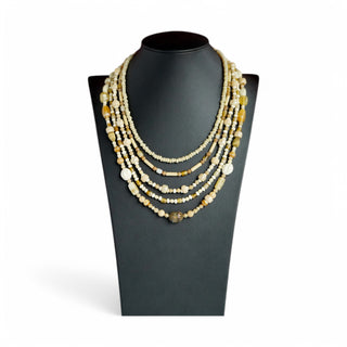 Vintage Multi-Strand Glass Bead Necklace – Gold Tone & Neutral Hues