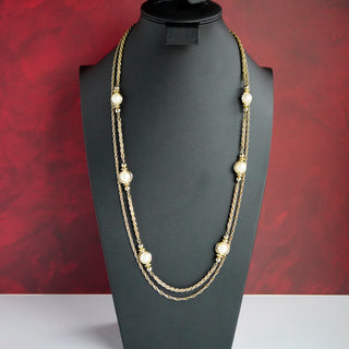 Vintage Korea Gold Tone Faux Pearl Layering Necklace