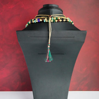 Gold Tone Faux Pearl & Rhinestone Statement Necklace