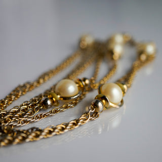 Vintage Korea Gold Tone Faux Pearl Layering Necklace