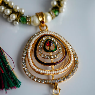 Gold Tone Faux Pearl & Rhinestone Statement Necklace