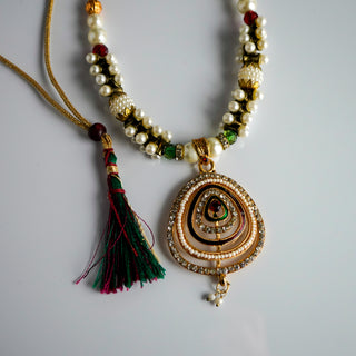 Gold Tone Faux Pearl & Rhinestone Statement Necklace