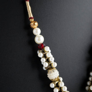 Gold Tone Faux Pearl & Rhinestone Statement Necklace