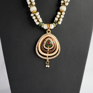 Gold Tone Faux Pearl & Rhinestone Statement Necklace