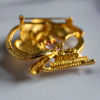 Charming Vintage JJ Cat Fish Bowl Pin Brooch in Satin Gold Tone – Purr-fect Accessory