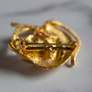Charming Vintage JJ Cat Fish Bowl Pin Brooch in Satin Gold Tone – Purr-fect Accessory