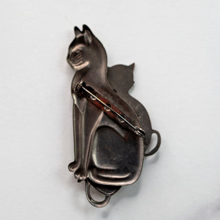 Elegant Cats Tri Color Metal Vintage Brooch MCM Cat Family Pin