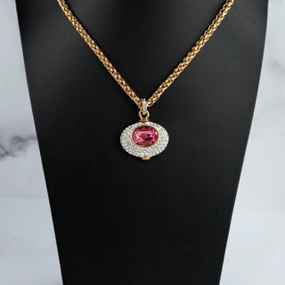 Reserved Grace vintage Nolan Miller reversible pendant necklace with pink oval crystal and pavé rhinestone halo
