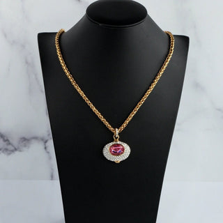 Reserved Grace Nolan Miller reversible necklace featuring an oval pink crystal pendant with a pavé rhinestone halo.