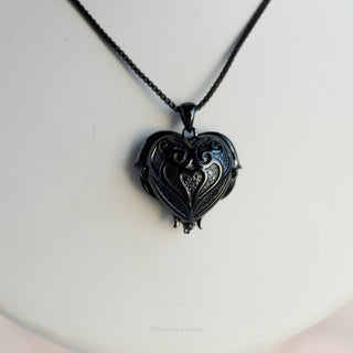 Contemporary Dark Crystal Heart Pendant Necklace with Matching Post Earrings Set - View 5 | Reserved Grace