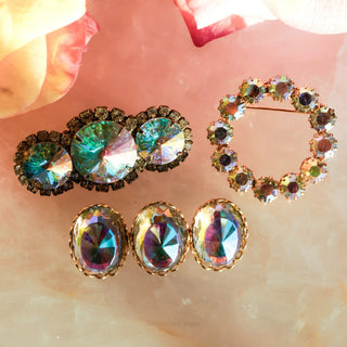 Vintage Mixed Lot Aurora Borealis Crystal Brooches and Pins by Reserved Grace
