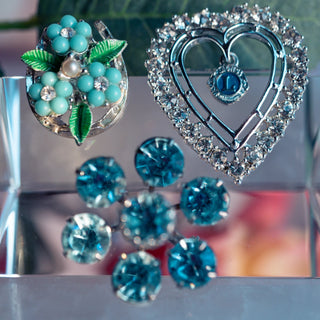 Vintage Mixed Lot Blue Green Horseshoe Heart Novelty Pins by Reserved Grace