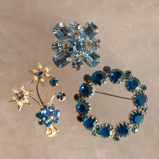Vintage Mixed Lot Blue Rhinestone Brooches and Pins Collection by Reserved Grace