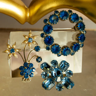 Vintage Mixed Lot Blue Rhinestone Brooches and Pins Collection by Reserved Grace
