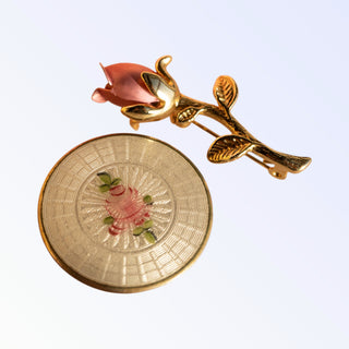 Vintage Mixed Lot Elgin American Cloisonne Rose Brooches